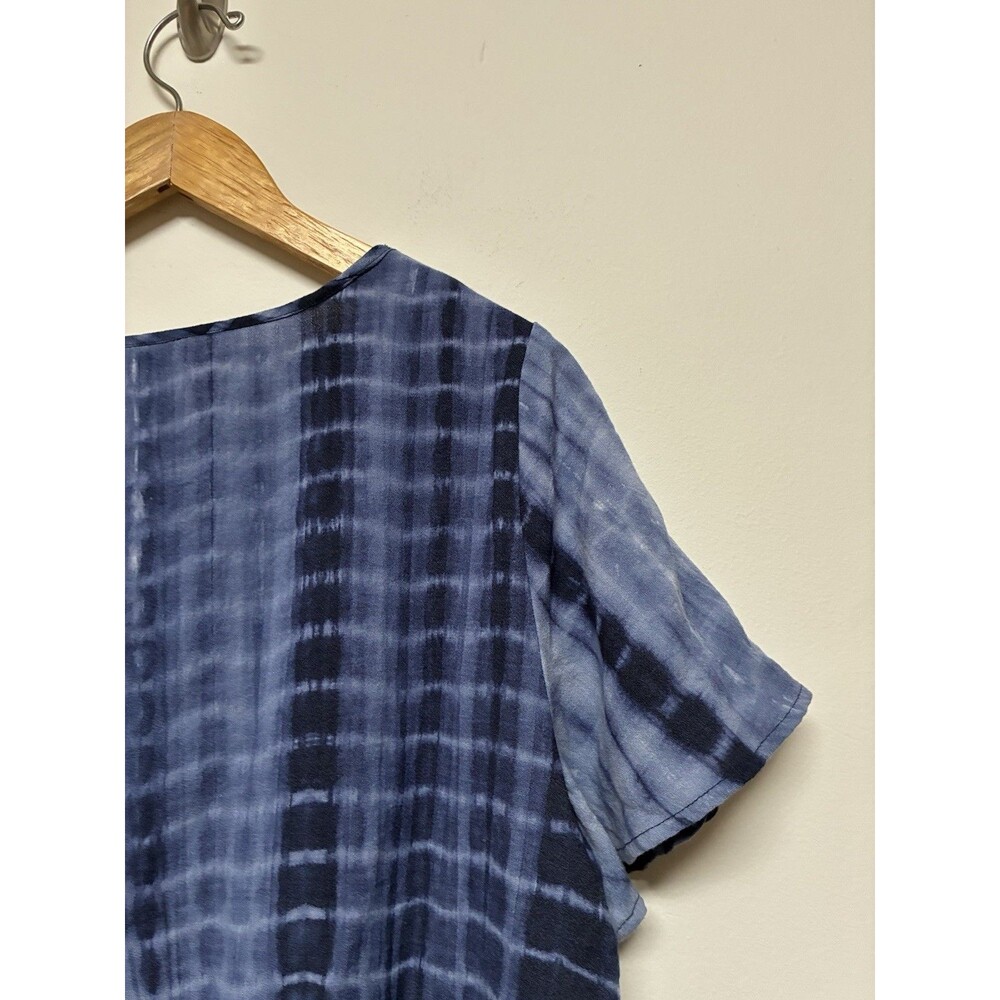 Bloom Chic Blue Tie Dye Linen Blend Blouse Size 18-20 Boho Coastal - Picture 11 of 11